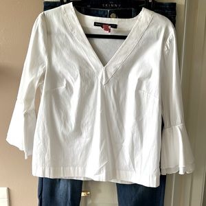 white cotton flared sleeve top size 10 like new and size 10 indigo blue jeans